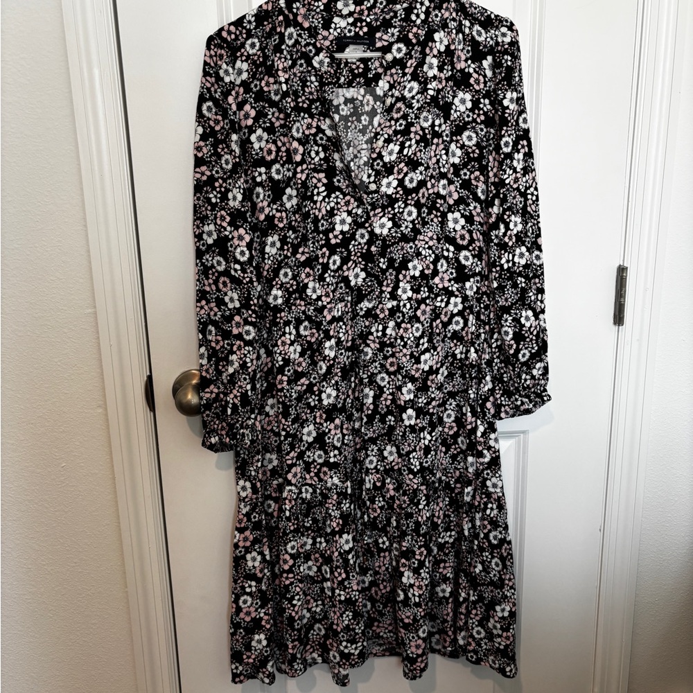 Tommy Hilfiger Black and White Ruffled Tiered Sundress